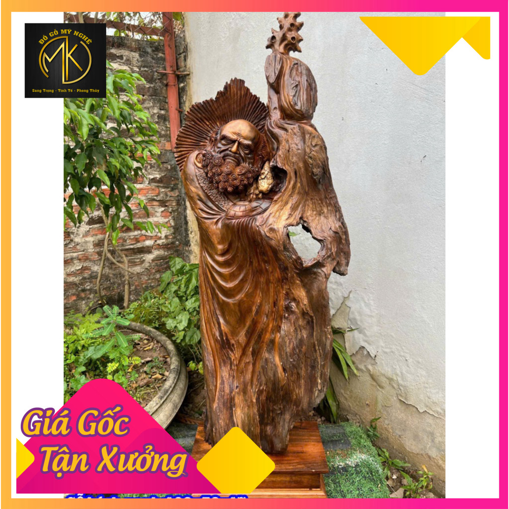 Tượng đạt ma gỗ bách xanh kích tấc 108x38x17