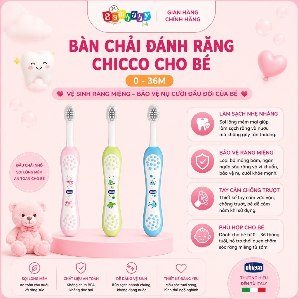 BÀN CHẢI ĐÁNH RĂNG CHICCO CHO BÉ