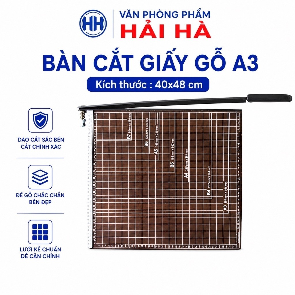 Bàn Cắt Giấy Gỗ A3 Cao Cấp Lưỡi Dao Thép Siêu Bén - Máy Xén Giấy Thủ Công