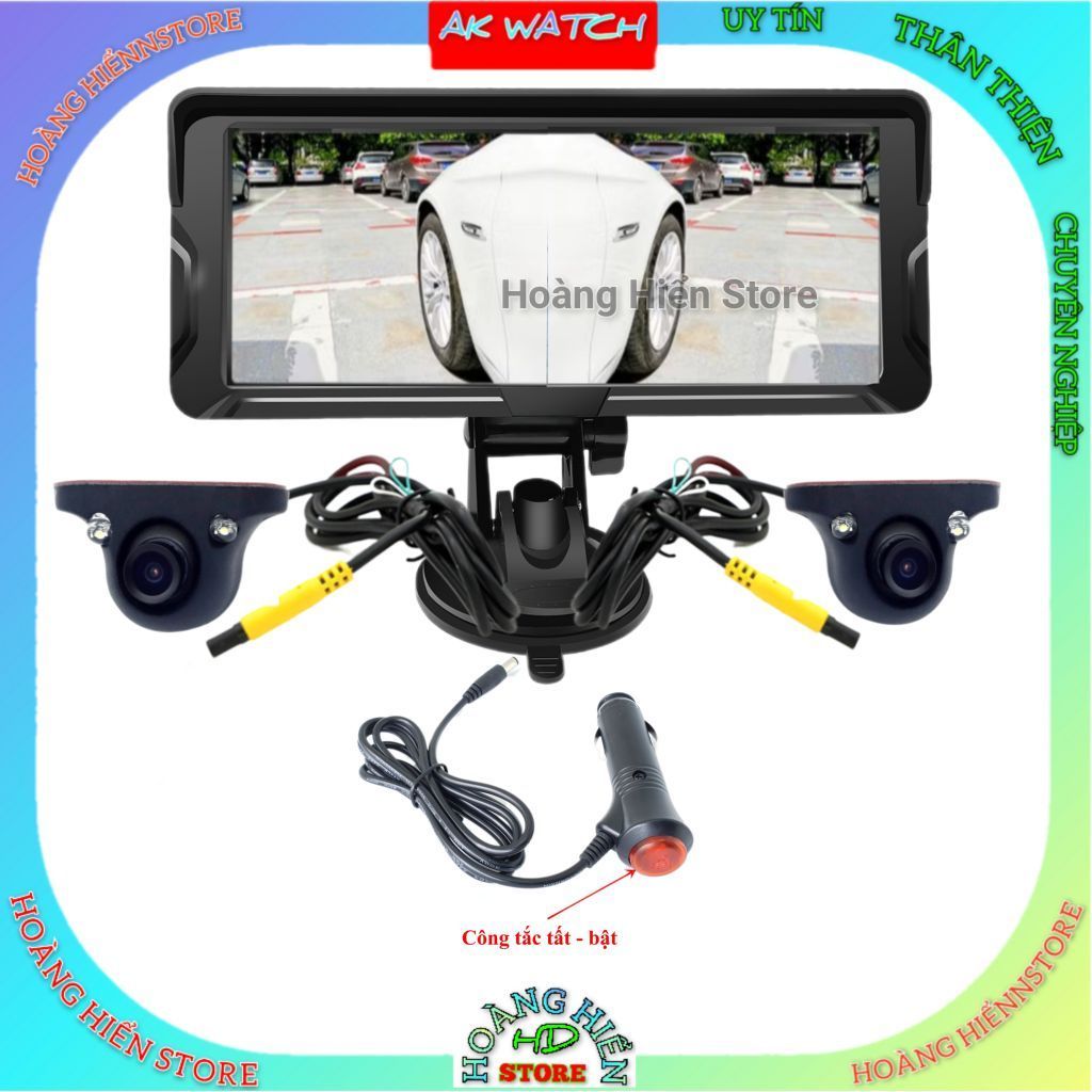 Camera cặp lề ViSmart 2 mắt dán gương, màn hình 7 inch, cắm nguồn tẩu sạc không cần đấu điện trong xe
