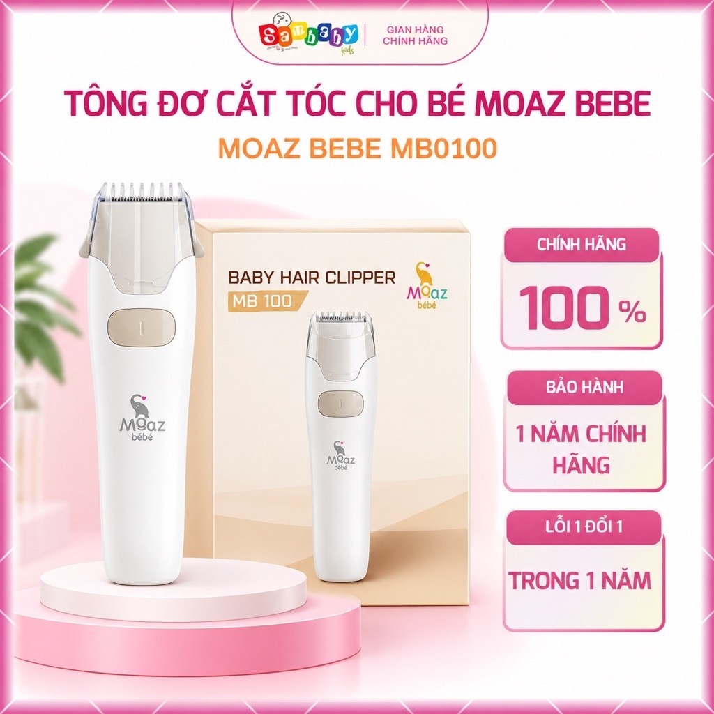 Tông Đơ Cắt Tóc Cho Bé Moaz BéBé MB0100 Chính Hãng – Tự Hút Tóc, Chống Nước, Lưỡi Gốm An Toàn, Sạc USB, Cắt Tóc Trẻ Em