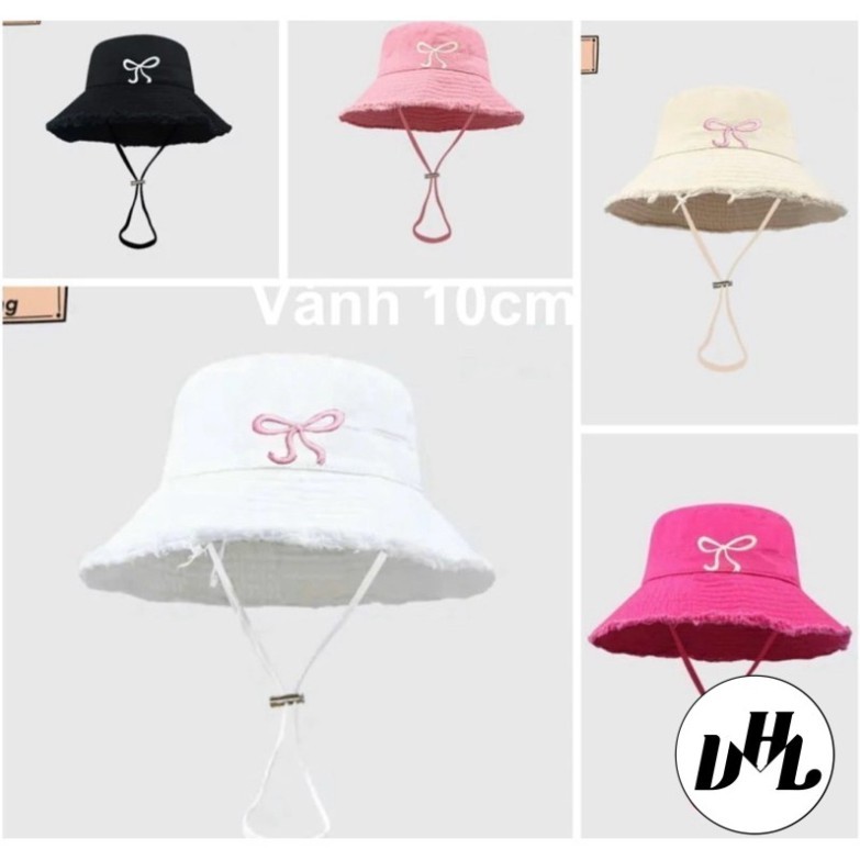 Mũ tai bèo chống nắng có dây viền rách siêu xinh hình nơ, Mũ bucket viền rách tua rua nam nữ