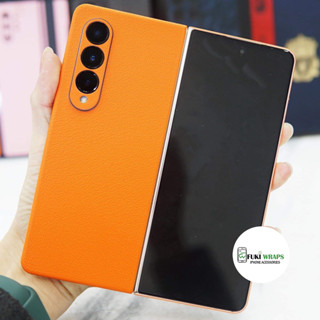 Miếng dán skin Full Viền Vân Da Màu Cam 3M Fold 4 , Fold 3 , Flip 4 , Flip 3 , S22 Ultra , S22 Plus  - FukiShop