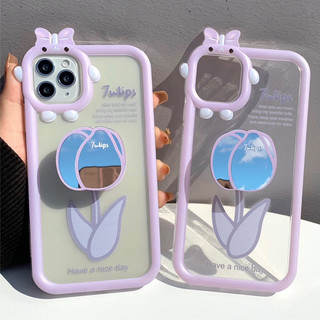 Ốp Lưng Nơ Trong Suốt - Tulips Flower ( Kèm Popsocket Gương ) [Iphone/Oppo/Samsung/Vivo/Xiaomi]