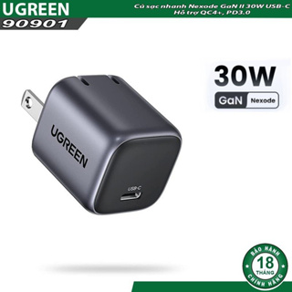 Củ sạc Nhanh điện thoại cổng USB-C Ugreen 90901 CD319 Nexode công nghệ GaN 30W, Hàng Chính Hãng