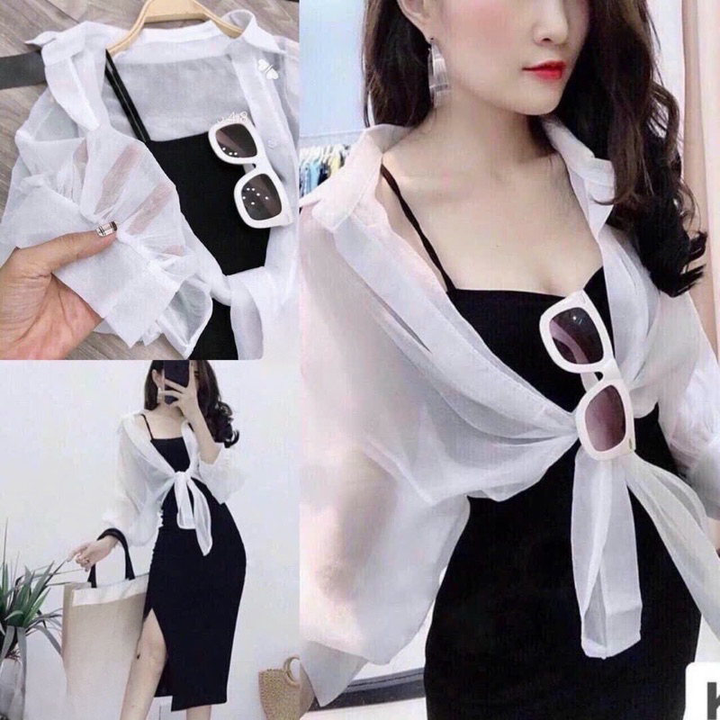 Áo sơ mi voan cột eo
