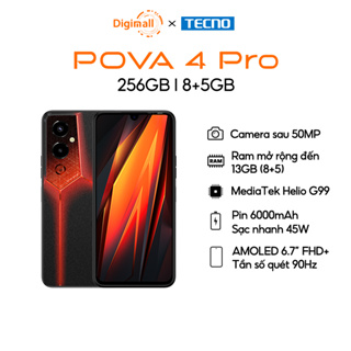 [Mã BMLT100] Điện thoại Gaming Tecno POVA 4 PRO 8GB/256GB - Media Tek G99 | 6000 mAh | Sạc nhanh 45W - Bảo hành 13 Tháng