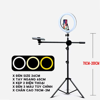 Bộ đèn led ring size 26cm chân 2m tay treo ngang kẹp điện thoại review sản phẩm livestream live