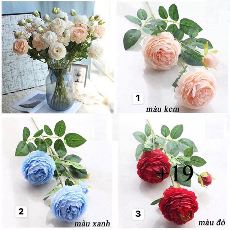 hoa lụa cao cấp hoa trà 2 bông 1 nụ