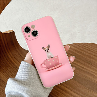 Ốp lưng Iphone màu hồng chú chó trong cốc cho iphone 6/7/8Plus X XS xr xsmax 11/12/13/14pro prm e4802