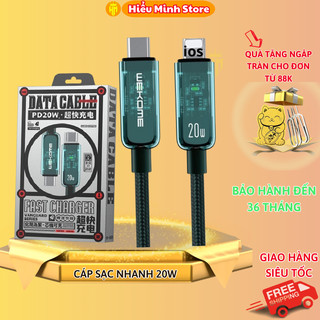 Cáp sạc nhanh 20W dây dù mịn wp181 ,đầu có đèn báo, hỗ trợ sạc chuẩn PD,Hiểu Minh store