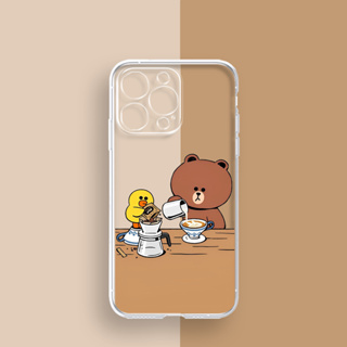 Ốp điện thoại iphone Gấu nâu và Vịt vàng pha caffe cute 7plus/8plus/x/xs/xs max/11/11pro max 12 13 14 plus uh084