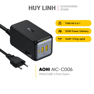 Bộ sạc để bàn AOHI AOC C006 Magcube 120W 4 cổng GaN+ với 2 Type C và 2 USB A tiết kiệm không gian