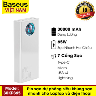 Pin sạc dự phòng Baseus BS-30KP365 dung lượng 30000mAh - 65W sạc nhanh QC3.0 cho Iphone Ipad Laptop