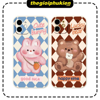 ỐP IPHONE cạnh vuông BVC bunny and bear cho ip 7 8 Plus 6 6s Plus 11 13 12 14 Pro MAX XR X XS MAX - e7135