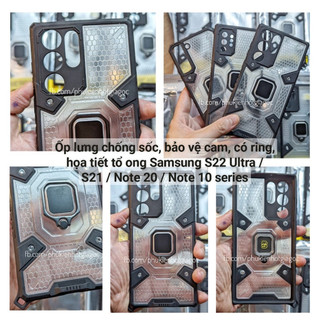 Ốp lưng chống sốc bảo vệ cam ring vuông tổ ong Samsung S22 Ultra / S21 Plus / Note 20 Ultra