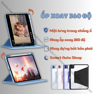 Bao da máy tính bảng xoay 360 độ dành cho iPad Pro 11 Air 4 5 Gen 7 8 9 Pro 12.9 mặt lưng trong suốt, có khay cắm bút