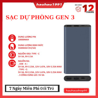 Sạc Dư Phòng Gen 3 - Pin sạc dự phòng Xiaomi Mi Gen 3 10000 mAh 18W - Hỗ trợ sạc nhanh