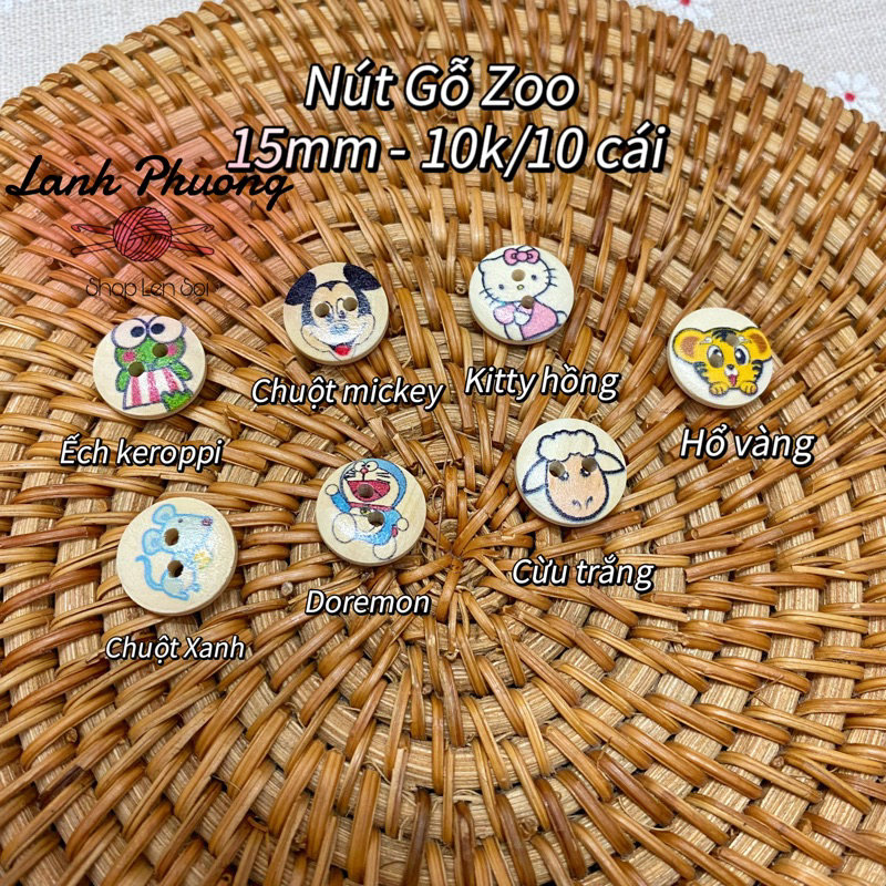 Nút Gỗ Hoạ Tiết Trang Trí (set 10 cái)