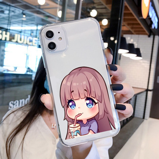 Ốp lưng iphone mềm viền vuông cô bé uống trà sữa siêu cute 14 13 12 11 Pro Max SE 2020 X XR XS 8 7 6 Plus u830