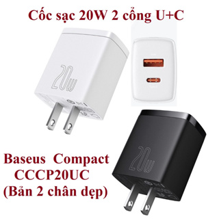 Cốc sạc 20W 2 cổng C+U Baseus Compact CCCP20UC
