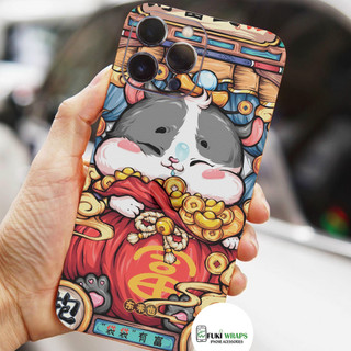 Tấm dán Skin Mặt Sau Mèo Thần Tài MS016 FULL VIỀN 14 pro max , 13 pro max , 12 pro max , 11 pro max , xs max - FukiShop