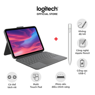 Bao da kèm phím Logitech Combo Touch dành cho iPad Gen 10 (10.9 inch) &amp; Bút cảm ứng Logitech Crayon kỹ thuật số