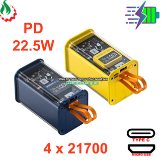 Box sạc dự phòng trong suốt 4 cell 21700 (Vuông) sạc nhanh 22.5W