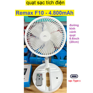 Quạt sạc tích điện Remax F10 dung lượng pin 4800mAh sạc Type C đường kính cánh quạt 20cm