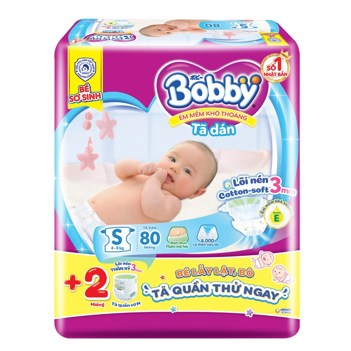 Tã dán sơ sinh Bobby Size S80