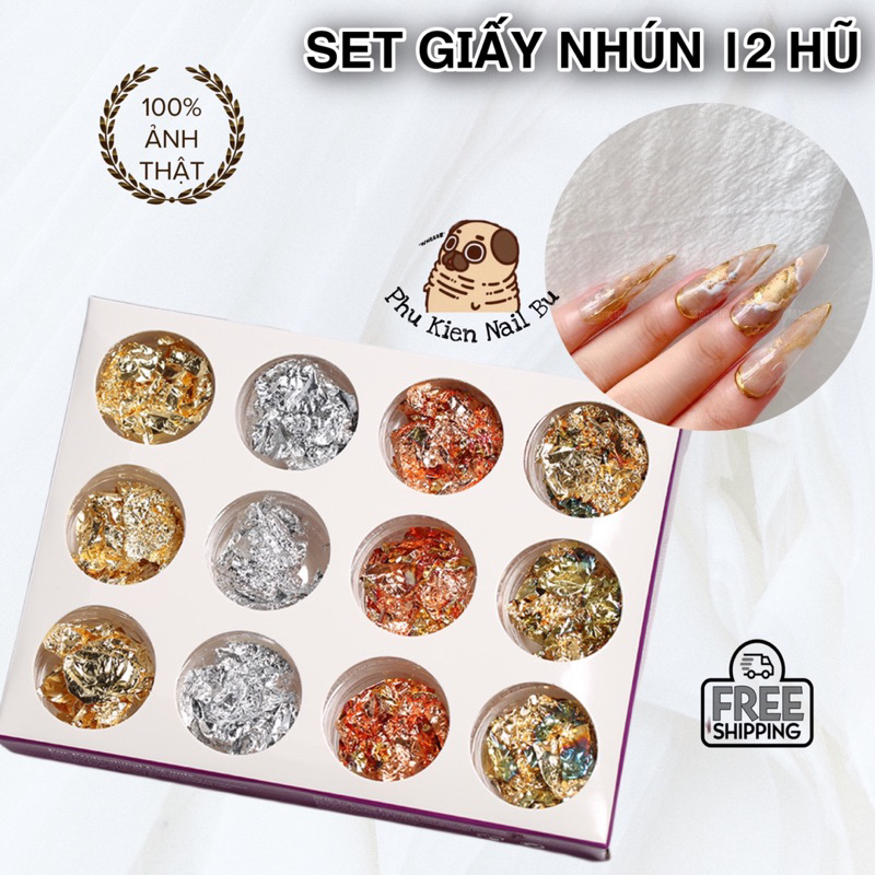 Set giấy bạc ẩn gel, giấy nhún nail trang trí móng