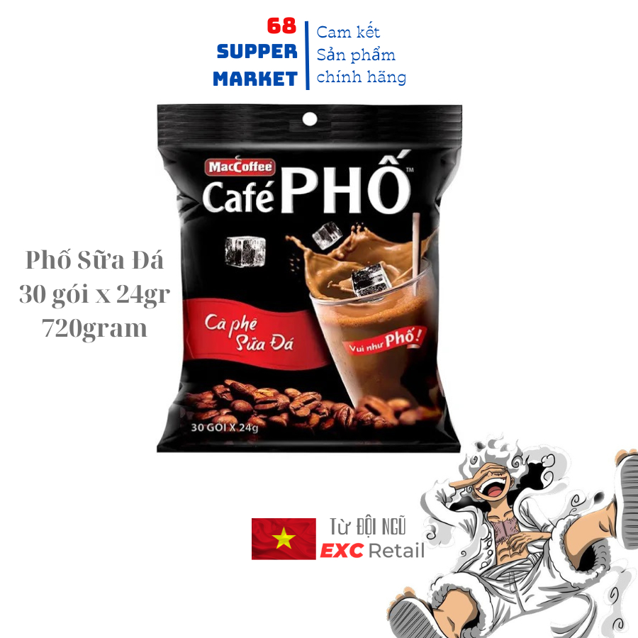 Cà phê Phố Sữa Đá Bịch - Phố Bịch (túi 30 gói x 24g) 720gr