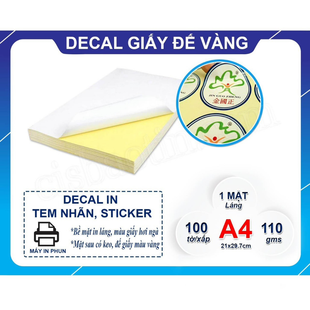 DECAL ĐẾ VÀNG A4( xấp 100 tờ)