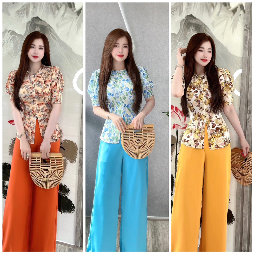 BỘ BÀ BA LỤA HOA 3D TAY PHỒNG
