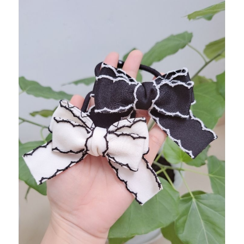 Set kẹp cột tóc nơ lụa mờ viền (có tách lẻ)