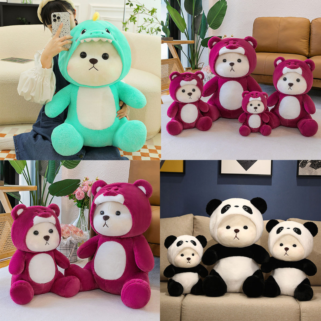 Gấu Bông Lena Cosplay Gấu Dâu Tây Lotso Đội Mũ Khủng Long Gấu Trúc Kuromi PIkachu Cáo Hồng - G121