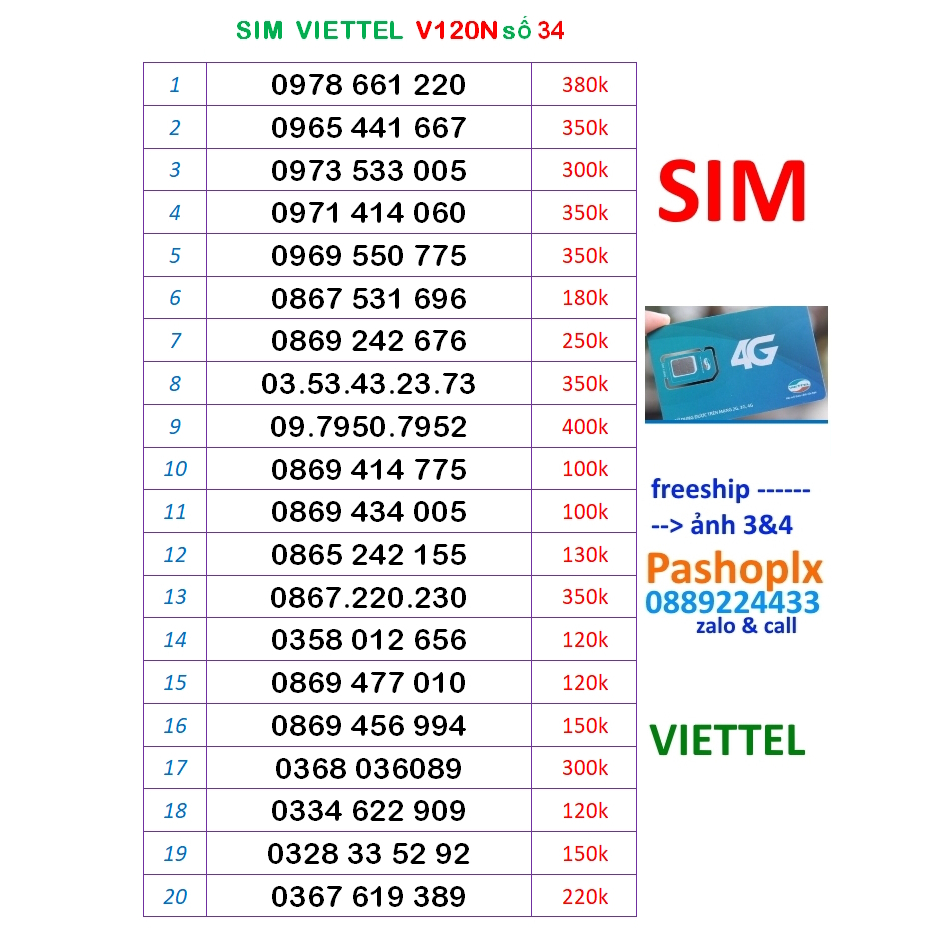 Sim Viettel số đẹp 34