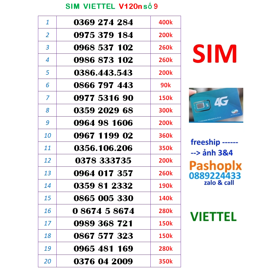Sim Viettel số đẹp 9