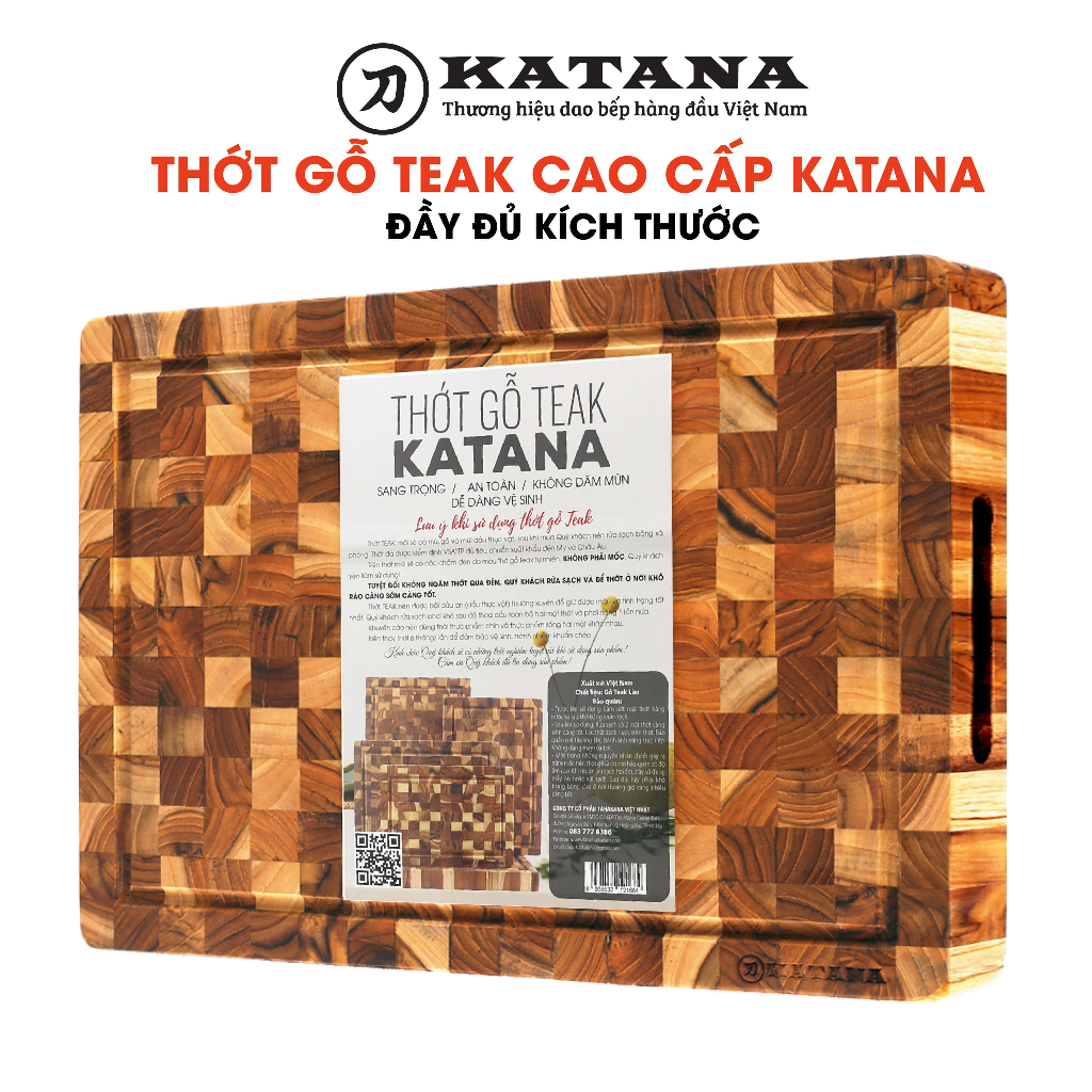 Thớt Gỗ Teak Thương Hiệu KATANA - An Toàn Thực Phẩm Hình Chữ Nhật, Hình Tròn Đủ Size