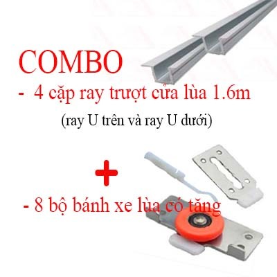 Combo 4 cặp ray 1.6m cửa lùa lùa tủ áo U.Đài Loan ( U trên và U dưới )