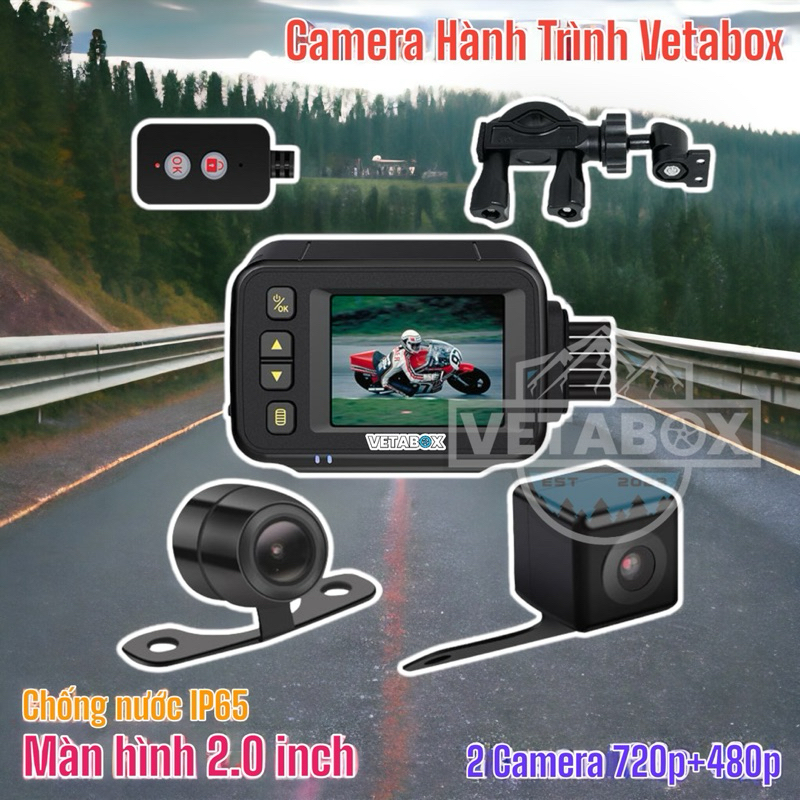 Camera Hành Trình Xe Máy Vetabox bản Basic - 2 camera 720p+480p - BH1TH