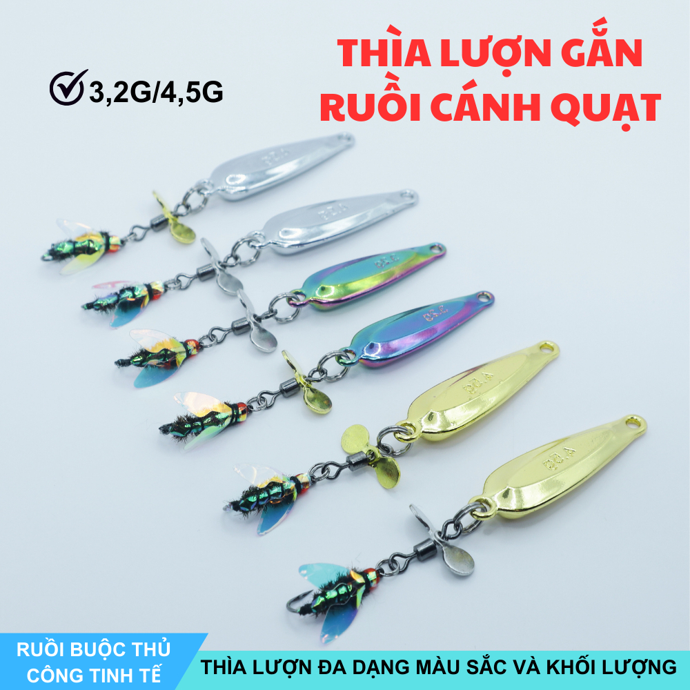 Thìa Lượn Gắn Mồi Ruồi Giả Cánh Quạt Câu Lure Cá Mương, Rô Phi,Thiểu ,Ngão,...