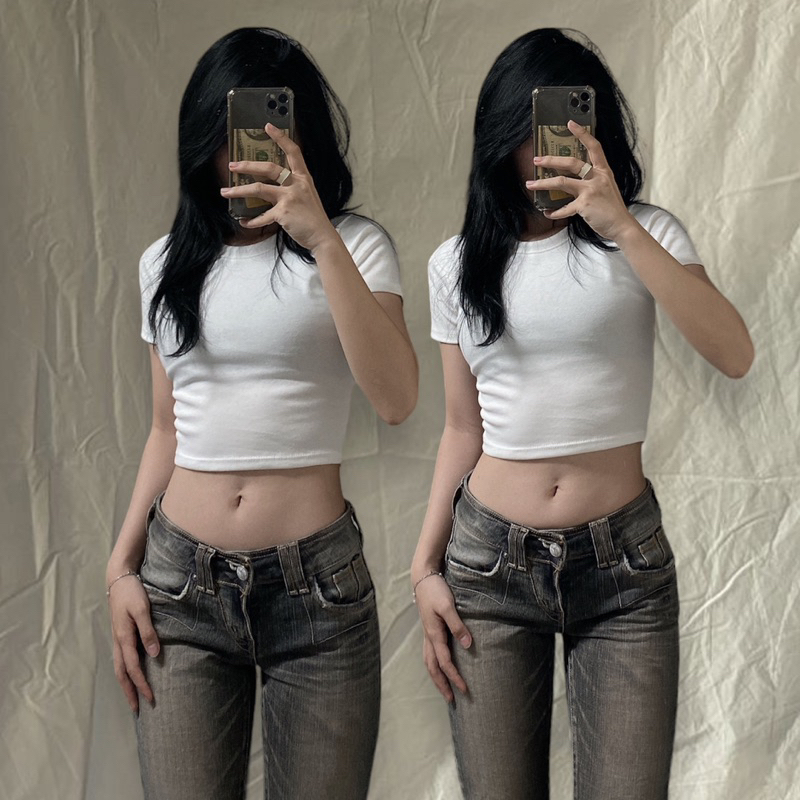 [ACT] Áo Croptop thun trơn cotton basic ôm body tay ngắn basic