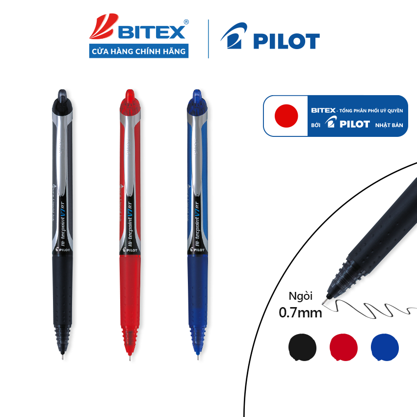 Bút Mực Nước PILOT Hi-Techpoint V5 RT V7 RT (Dạng Bấm) - Ngòi 0.5mm/ 0.7mm Viết êm, Mực đều, Chính hãng Nhật Bản