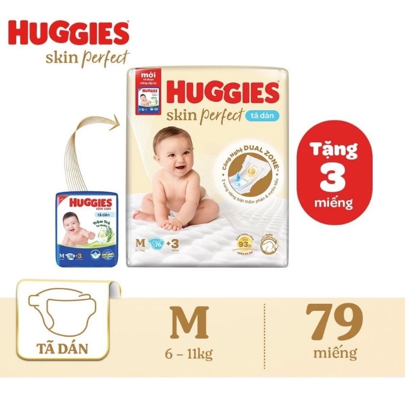 Tã dán huggies M76/L68/XL62 miếng