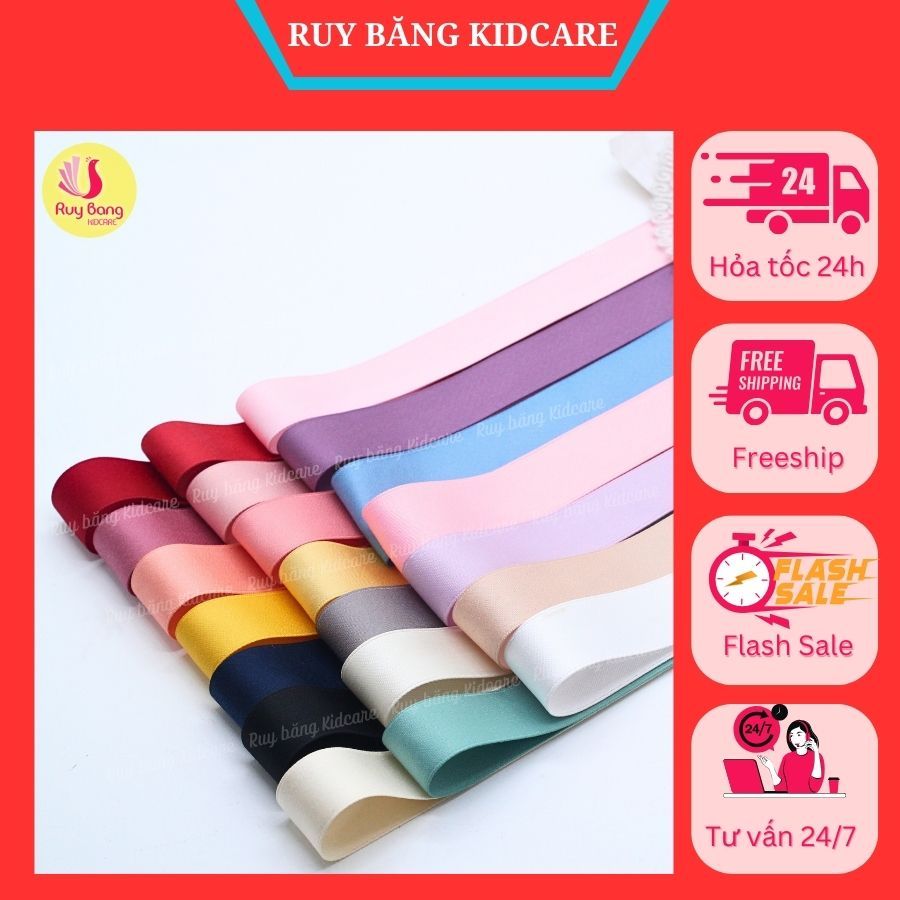 Cuộn 5m - Ruy băng lụa mờ HQ link 2, dây ruy băng lụa làm nơ phụ kiện tóc, phụ kiện may mặc