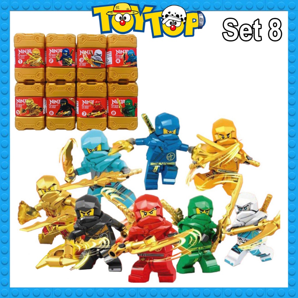 Đồ chơi lắp ráp mini set combo 8 nhân vật Ninjago suit Dragon Rising kèm hộp đựng và trang bị ninja xếp hình HR550