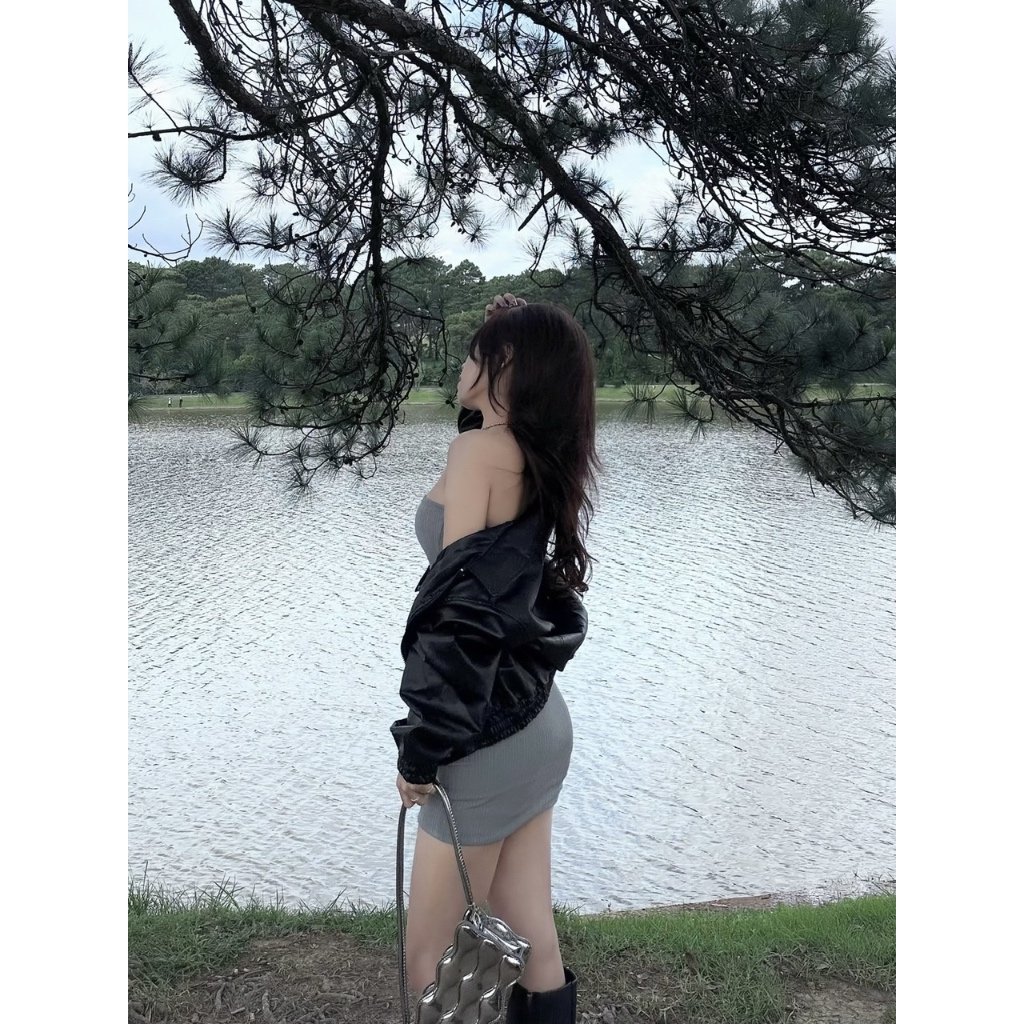 [ 𝐆𝐑𝐄𝐘 ] Váy body xám gân form ngắn basic dễ phối