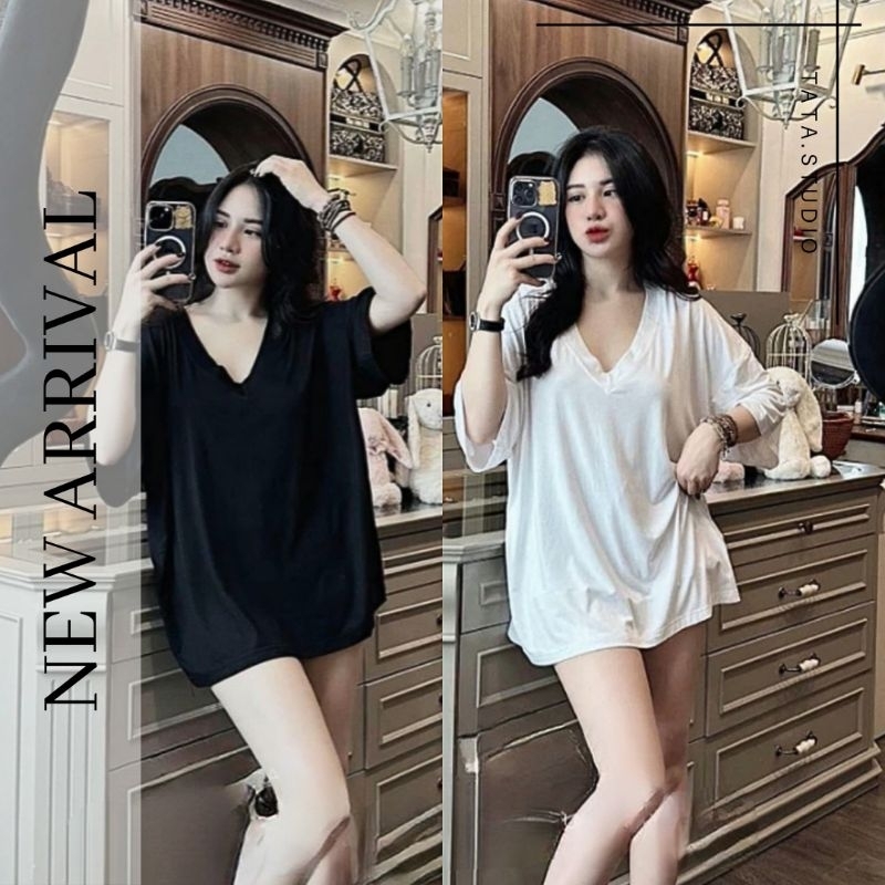Áo Thun Thụng Trơn Basic Cổ Tim Ngắn Tay Basic From Rộng