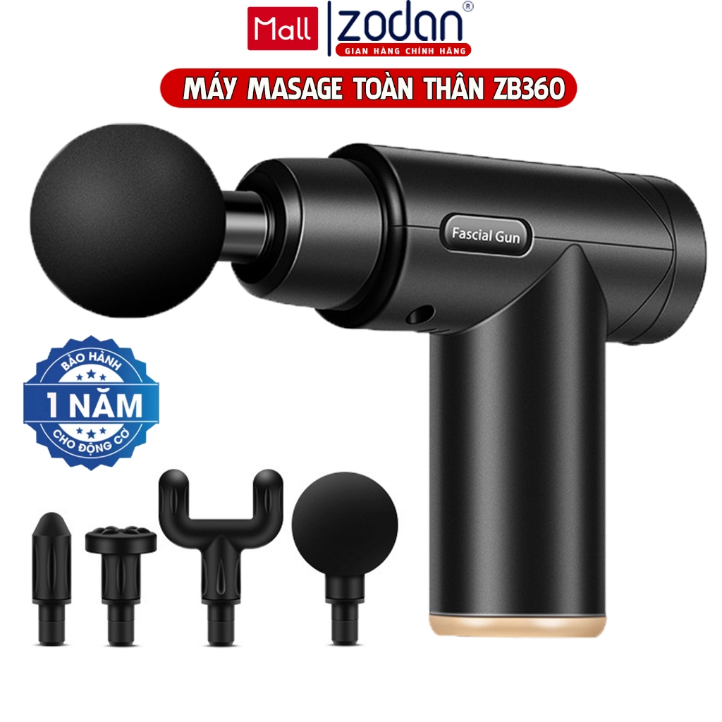 [BH 2NĂM] Máy mát xa cầm tay, súng massage ZODAN ZB360 toàn thân 4 đầu thay thế 6 cấp độ BH 2 NĂM